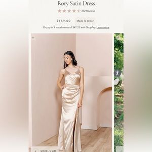 Revelry: Rory Satin Dress, size 4 petite, color gold champagne (703). Worn once